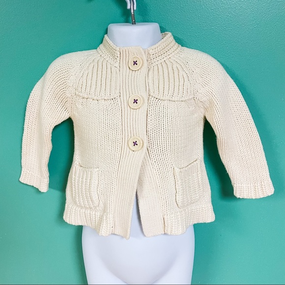 OshKosh Cream 3 Button Knit Cardigan Sweater Baby Girl Size 9M - Picture 2 of 8